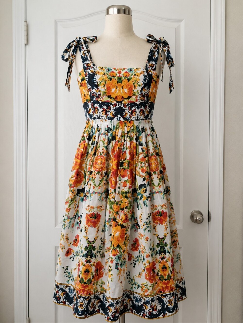 ANTONIO MELANI Yellow Floral Tie-Shoulder Casual Dress